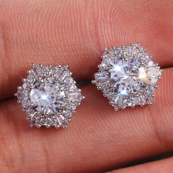 Jewelry - NEW 925 Sterling Silver Diamond Hexagon Earrings